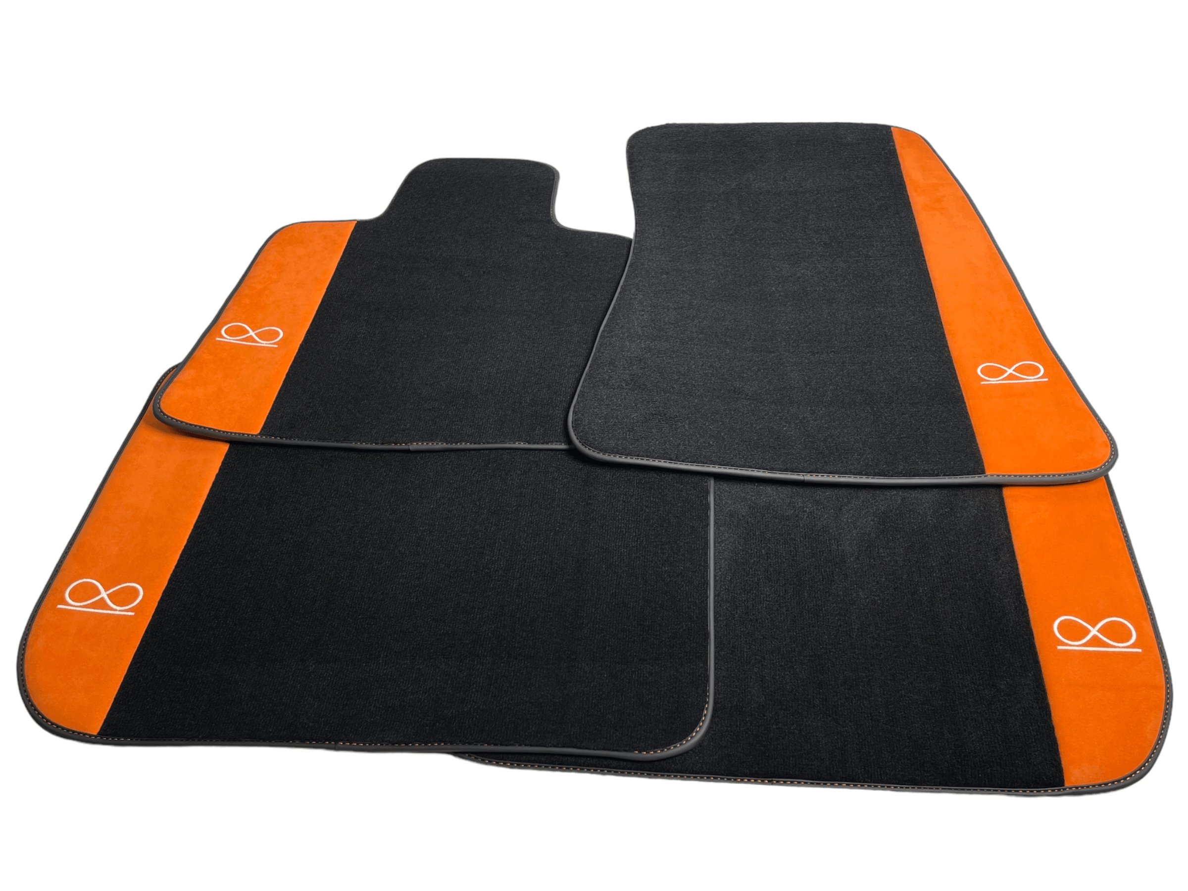 Black Floor Mats For Rolls Royce Black Badge Ghost Sedan 2010-2019 With Orange Alcantara Leather - AutoWin