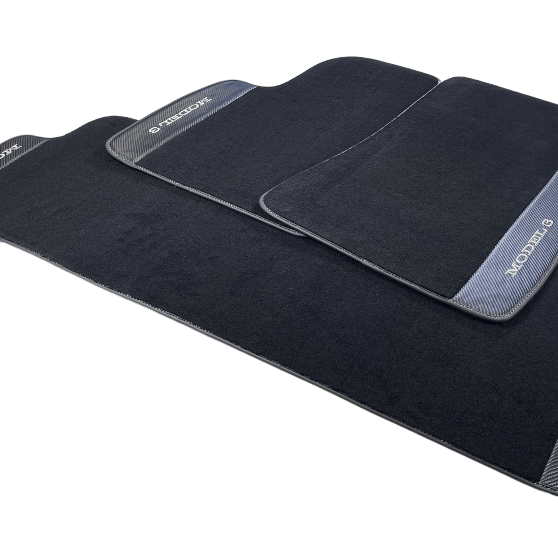 Black Floor Mats For Tesla Model 3 With Carbon Fiber Leather - AutoWin