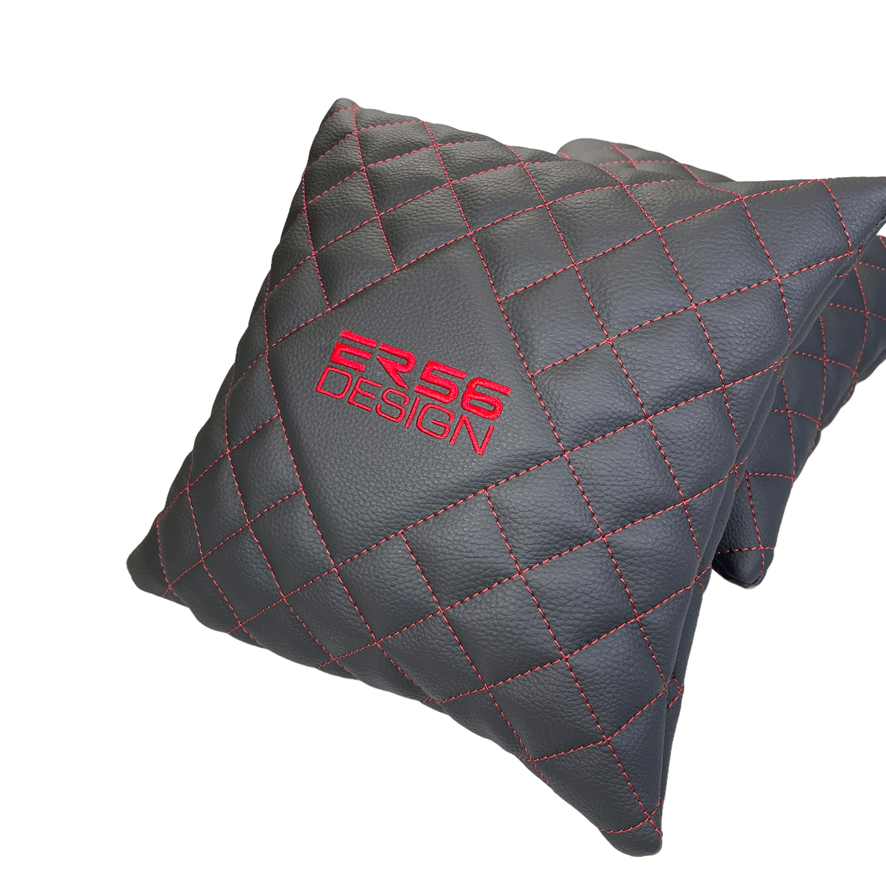 Black Leather Pillows ER56 Design Set of 2 Red Sewing - AutoWin