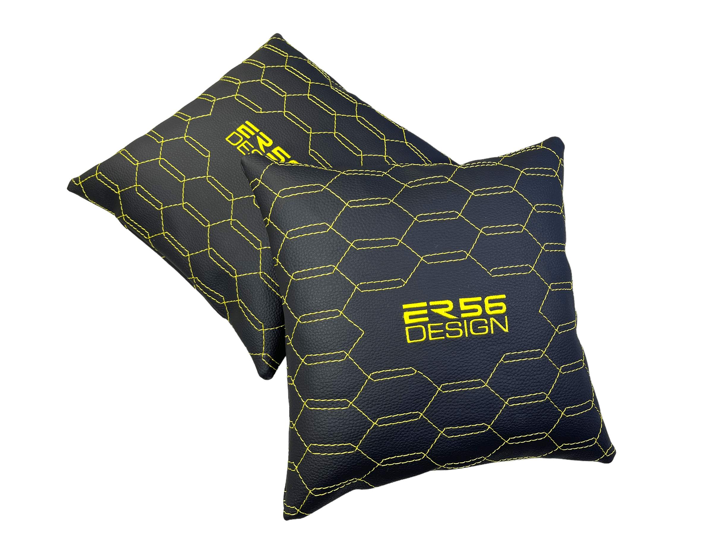 Black Leather Pillows ER56 Design Set of 2 Yellow Sewing - AutoWin
