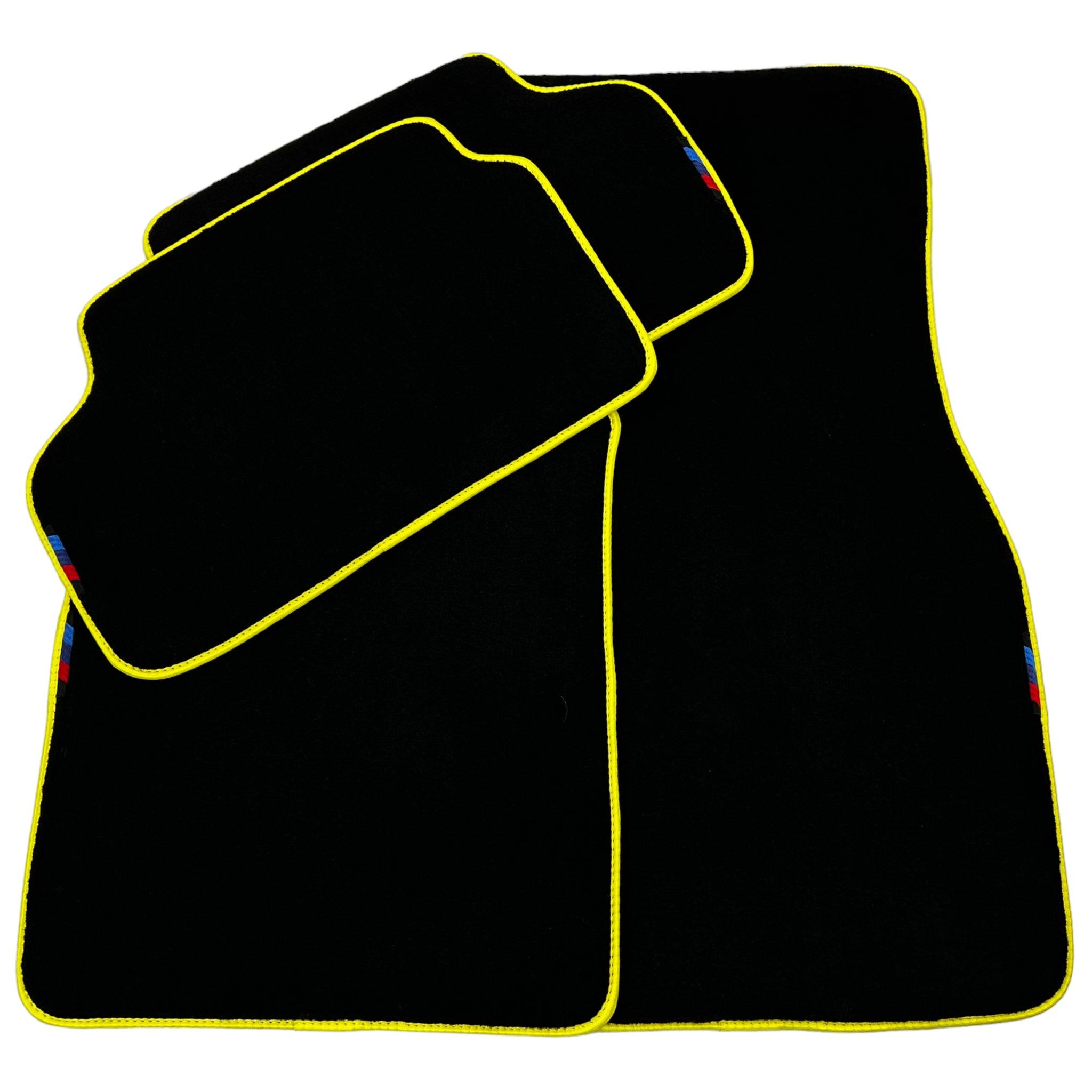 Black Floor Mats For BMW 3 Series E36 Convertible | Fighter Jet Edition | Yellow Trim