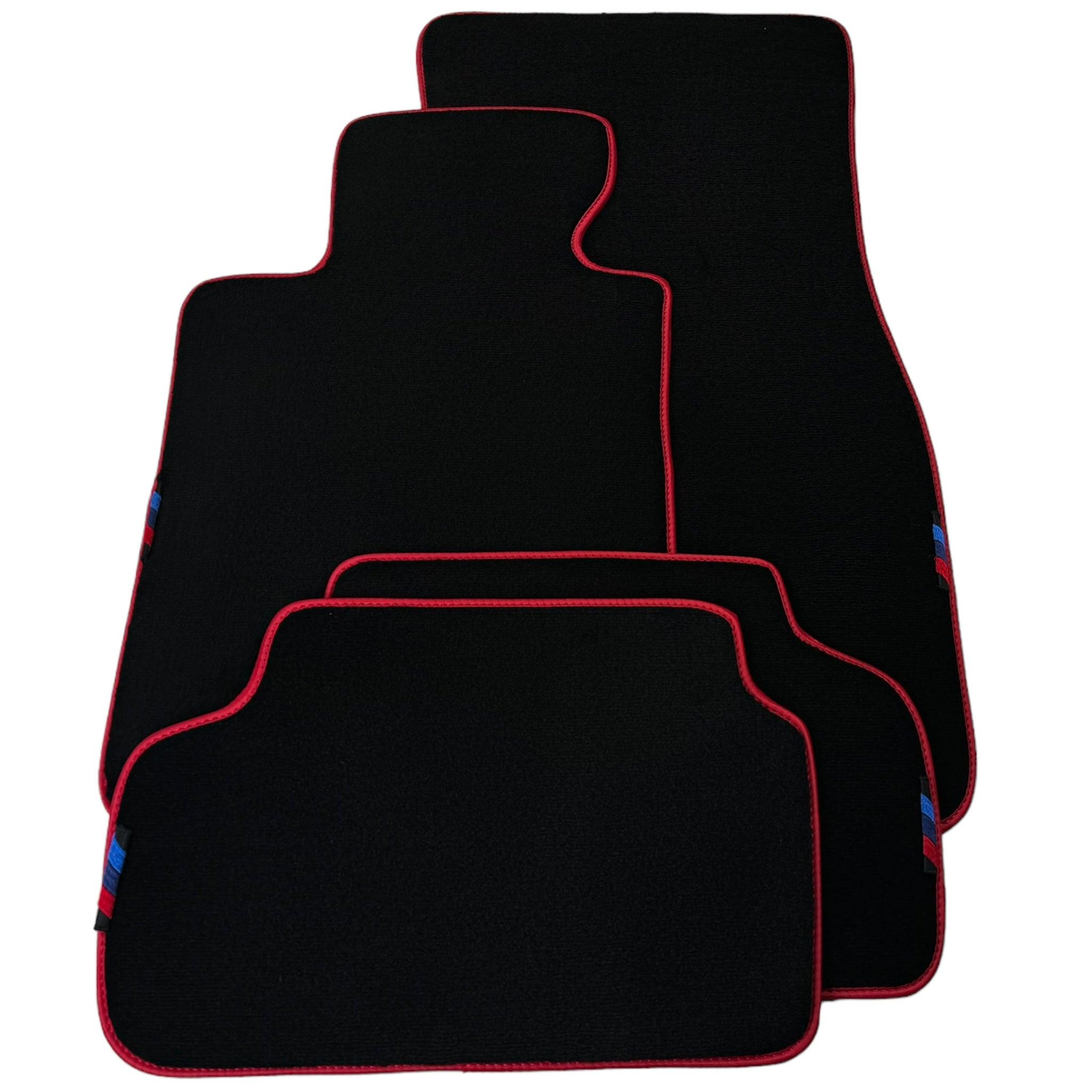 Black Floor Mats For BMW 5 Series E34 Sedan | Red Trim