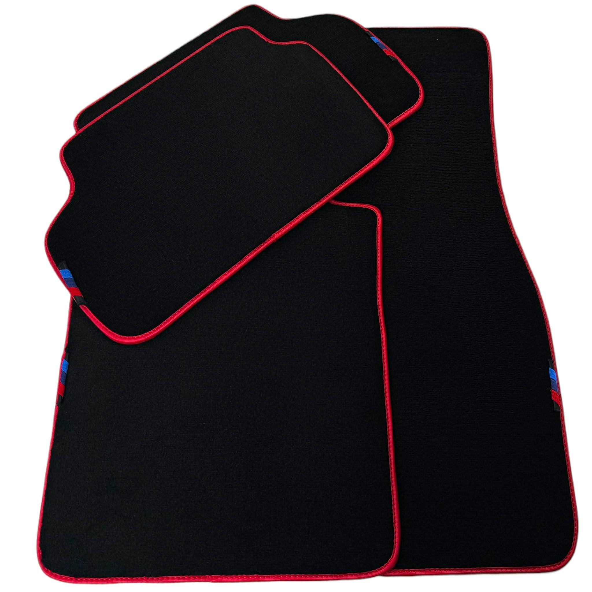 Black Floor Mats For BMW 7 Series E32 | Red Trim