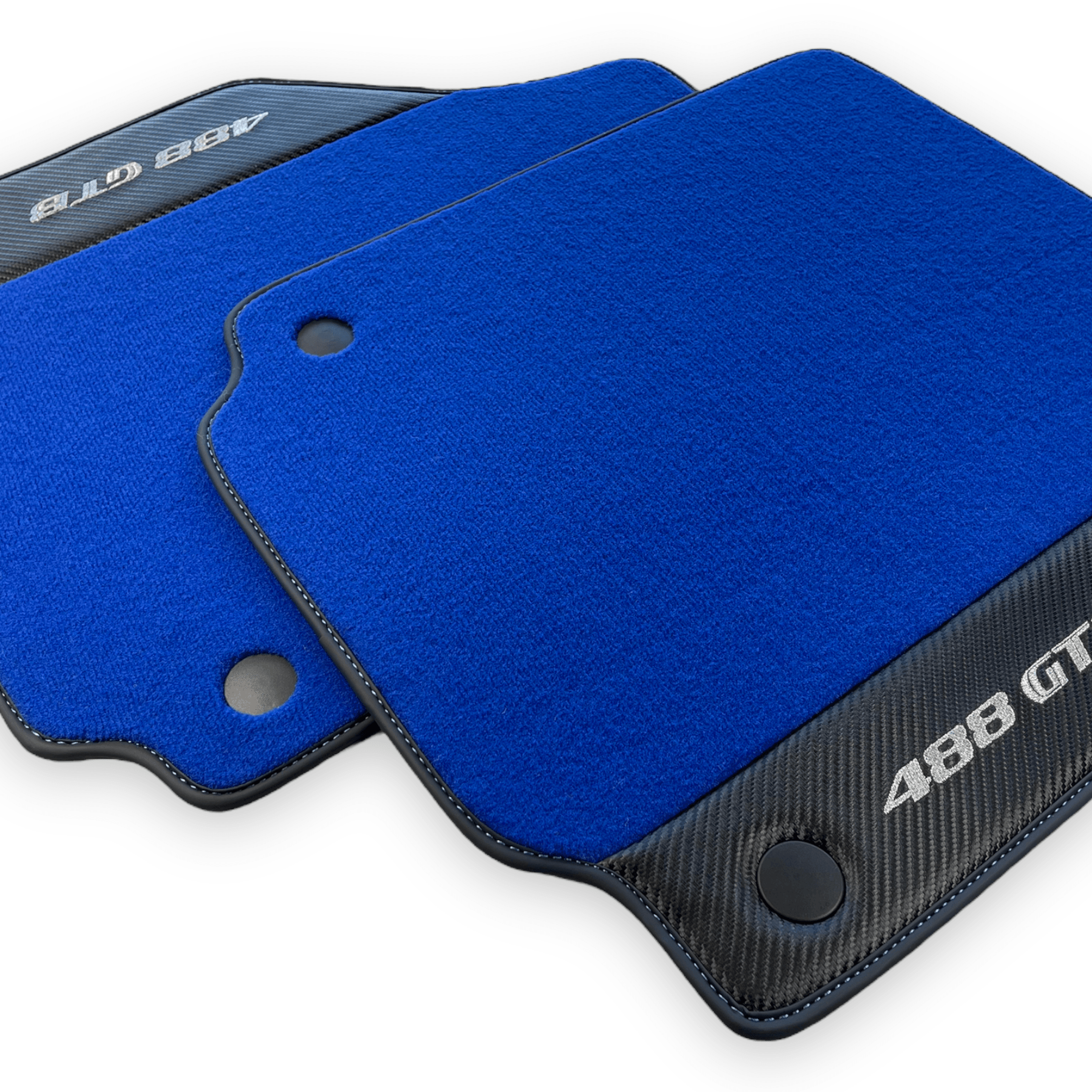 Blue Floor Mats For Ferrari 488 Gtb 2016-2022 Carpets With Carbon Fiber Leather - AutoWin