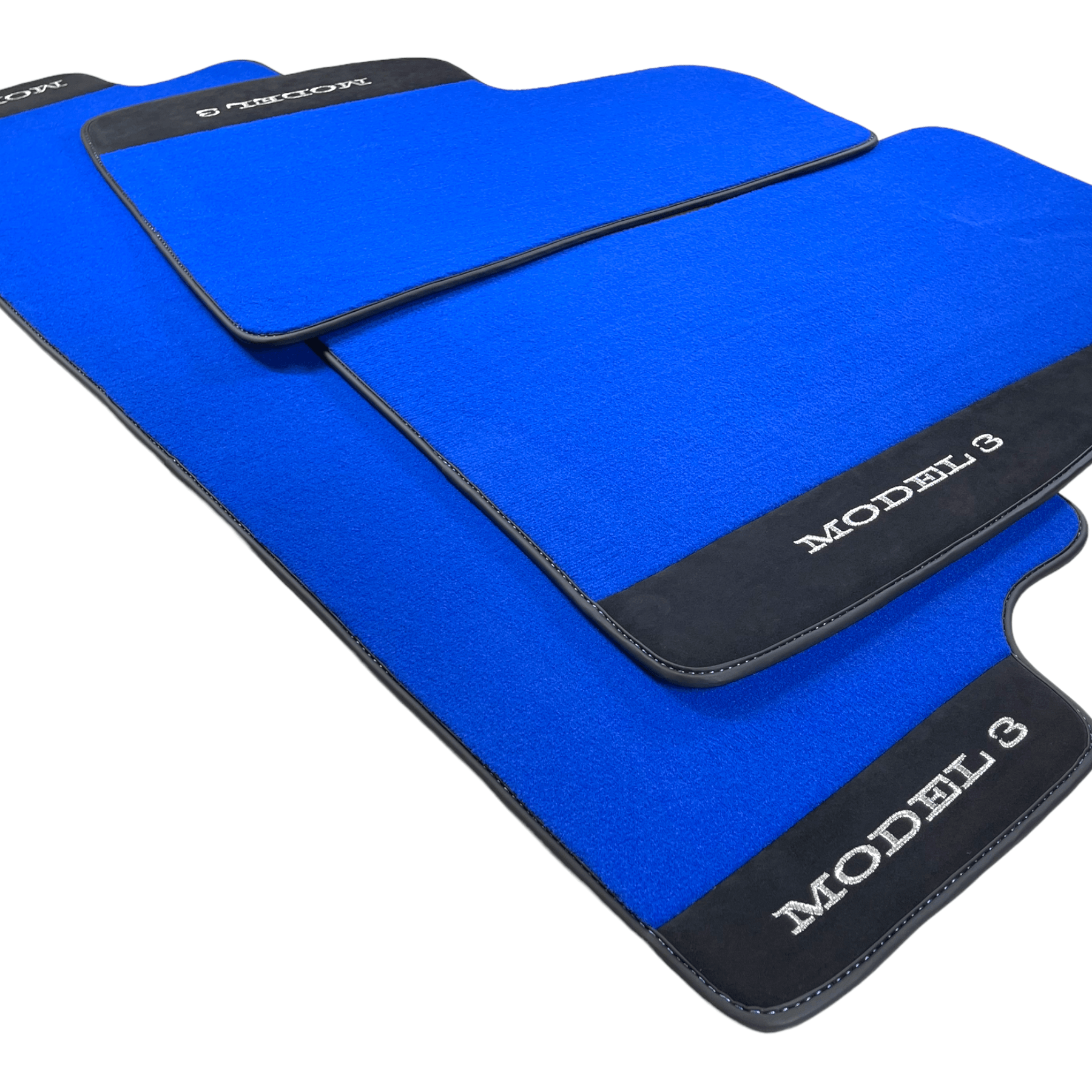 Blue Floor Mats For Tesla Model 3 With Alcantara Leather - AutoWin