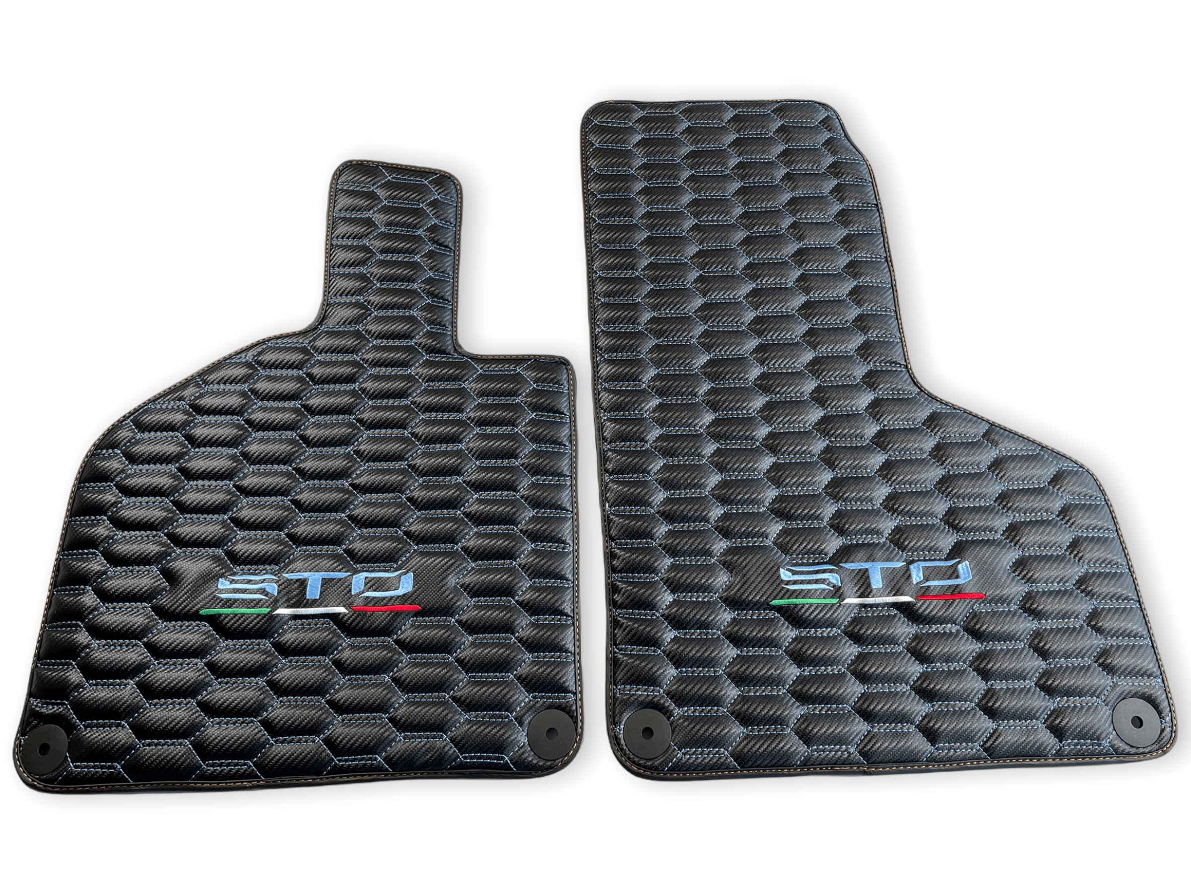 Carbon Leather Floor Mats for Lamborghini Huracan Sto Blue Stitching - AutoWin