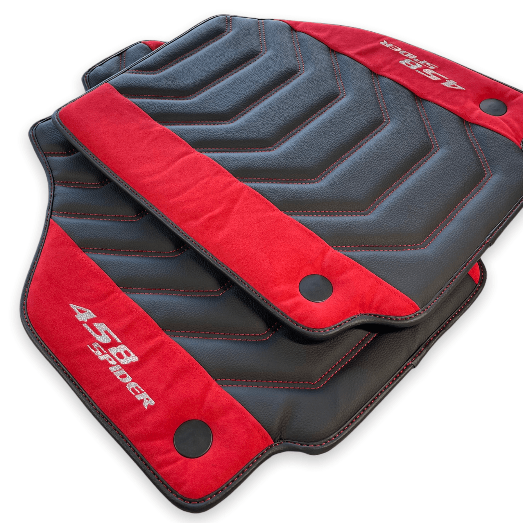 Floor Mats For Ferrari 458 Spider 2012-2015 Leather With Red Alcantara - AutoWin