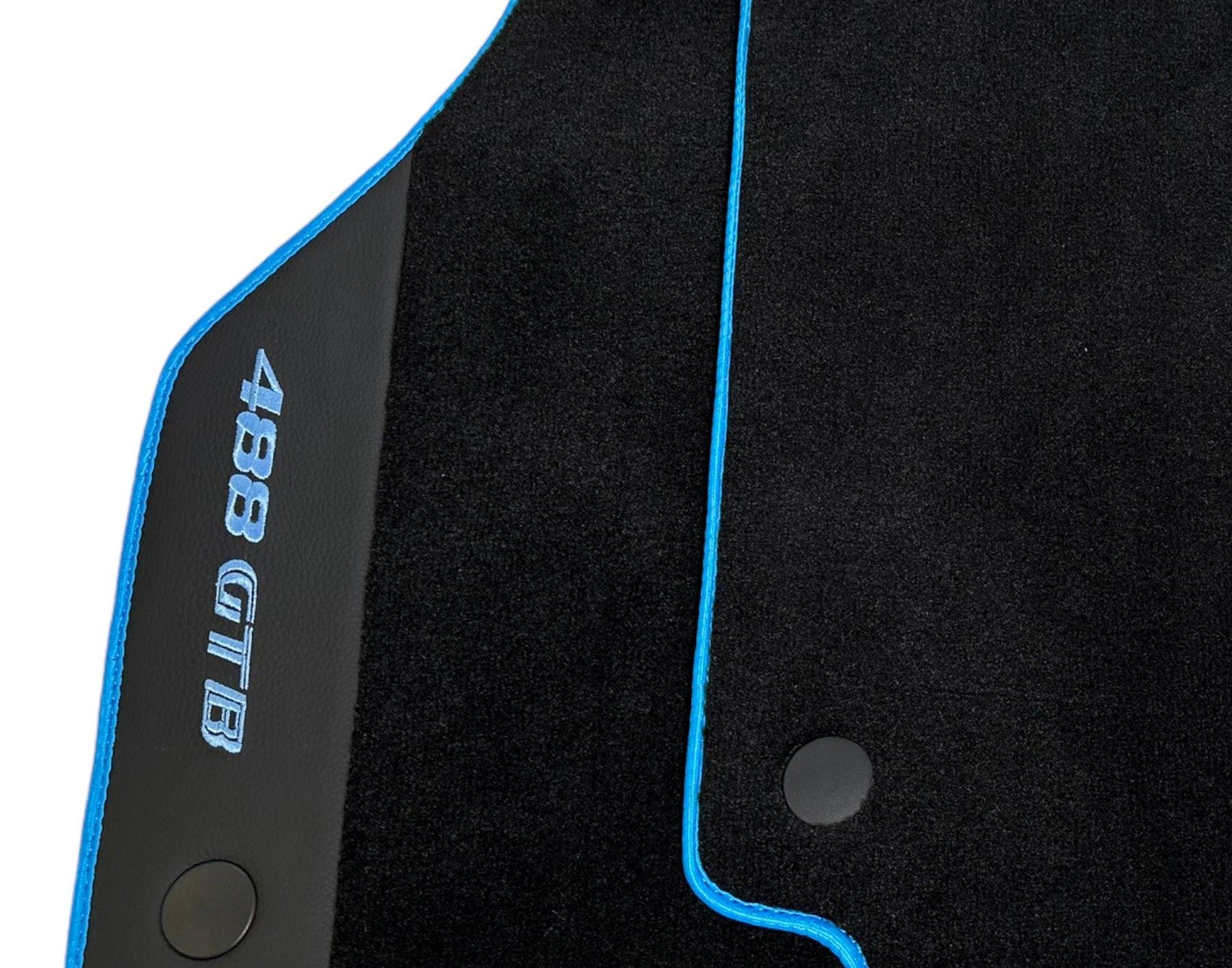 Floor Mats For Ferrari 488 GTB 2015-2022 Alcantara Leather Light Blue Trim - AutoWin