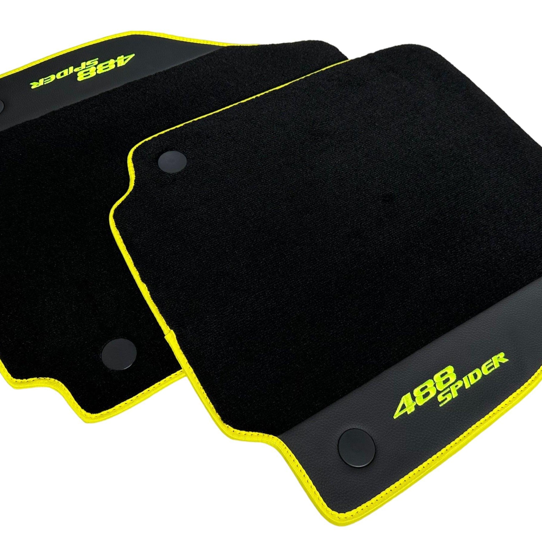 Floor Mats For Ferrari 488 Spider 2015-2022 Leather and Yellow Trim - AutoWin
