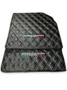 Floor Mats for Lamborghini Aventador Carbon Fiber Leather Yellow Stitching - AutoWin