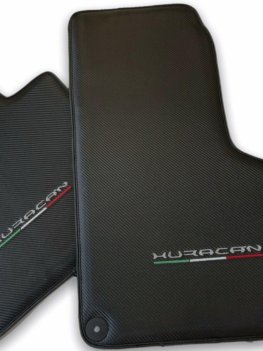 Floor Mats for Lamborghini Huracan Carbon Leather With Huracan Logo - AutoWin