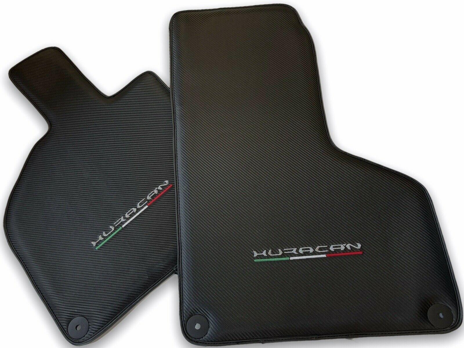 Floor Mats for Lamborghini Huracan Carbon Leather With Huracan Logo - AutoWin