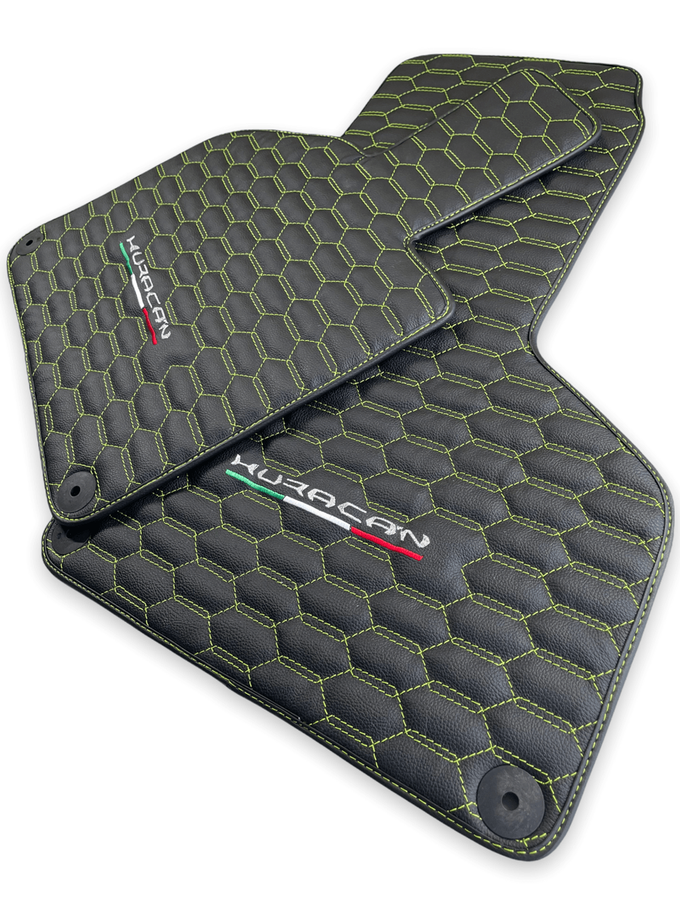 Floor Mats for Lamborghini Huracan Leather Green Stitching - AutoWin