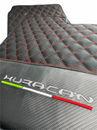 Floor Mats for Lamborghini Huracan Leather With Italian Flag and Huracan Logo - AutoWin