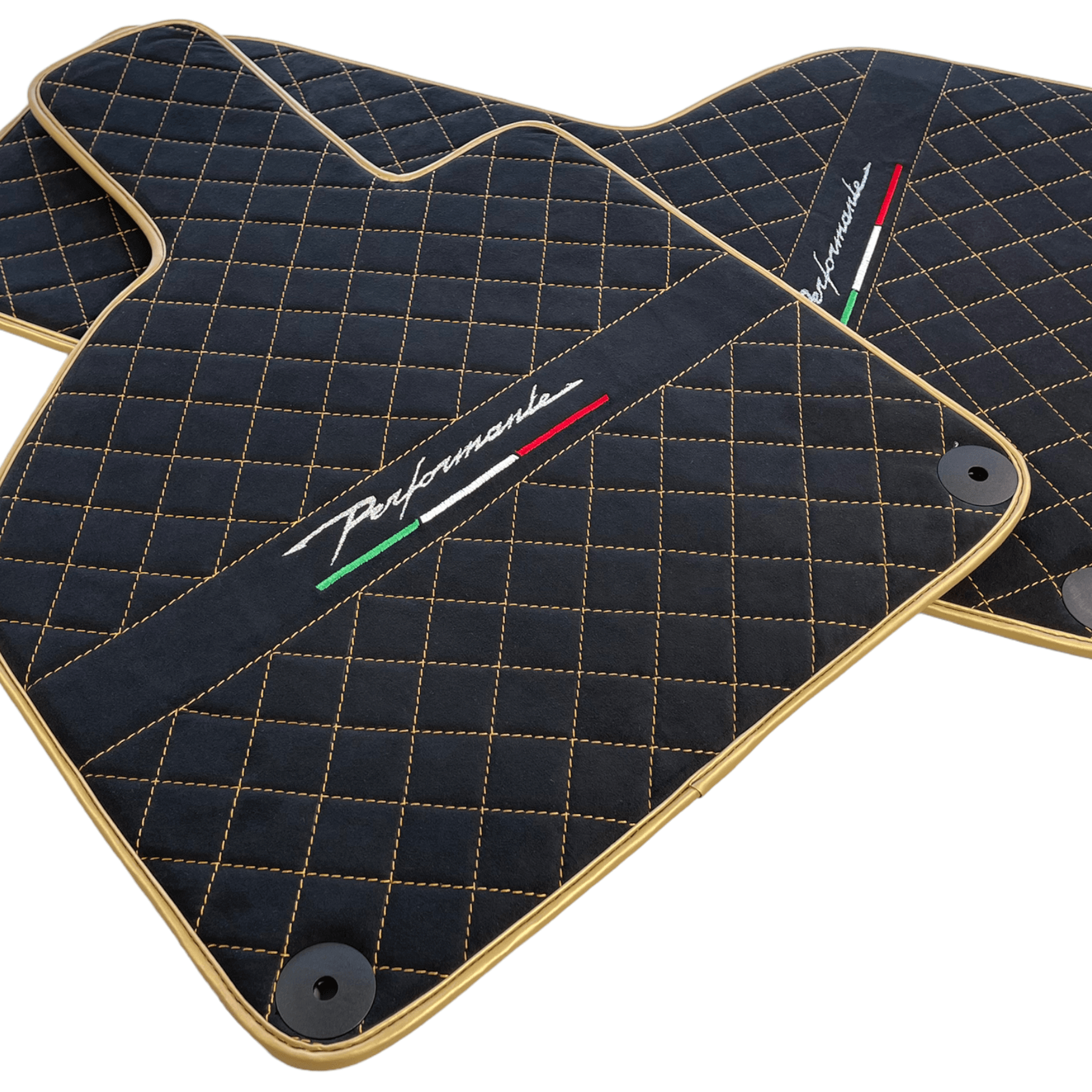 Floor Mats for Lamborghini Huracan Perfomante Alcantara Leather Gold Trim - AutoWin
