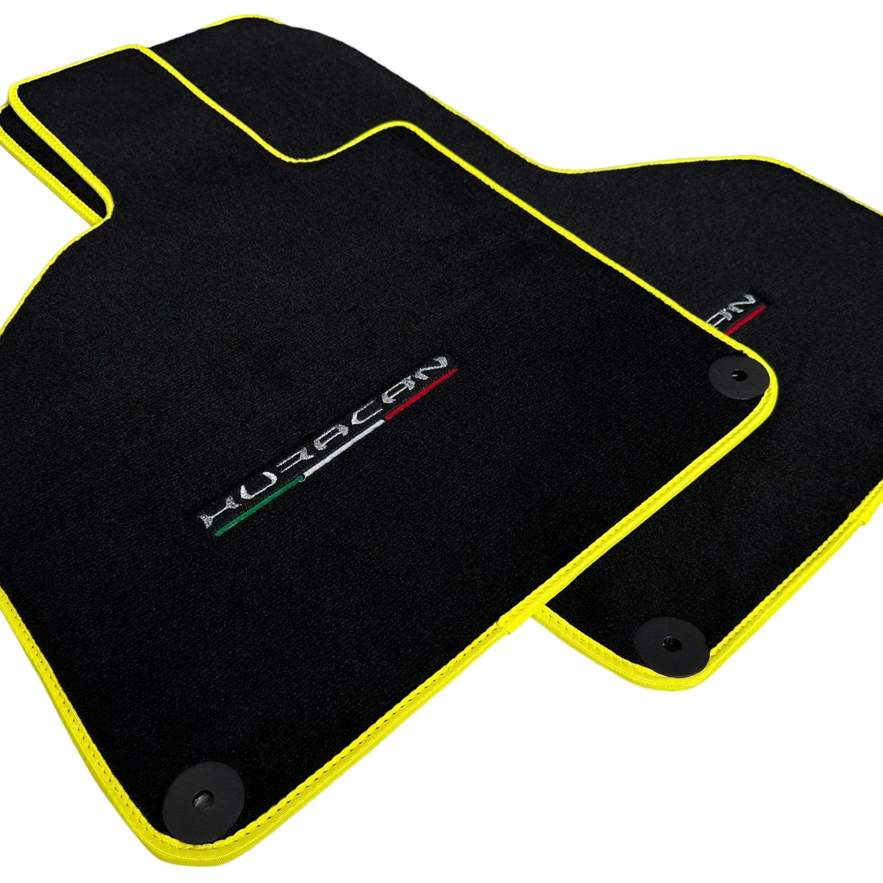 Floor Mats for Lamborghini Huracan With Italian Flag and Huracan Yellow Trim - AutoWin
