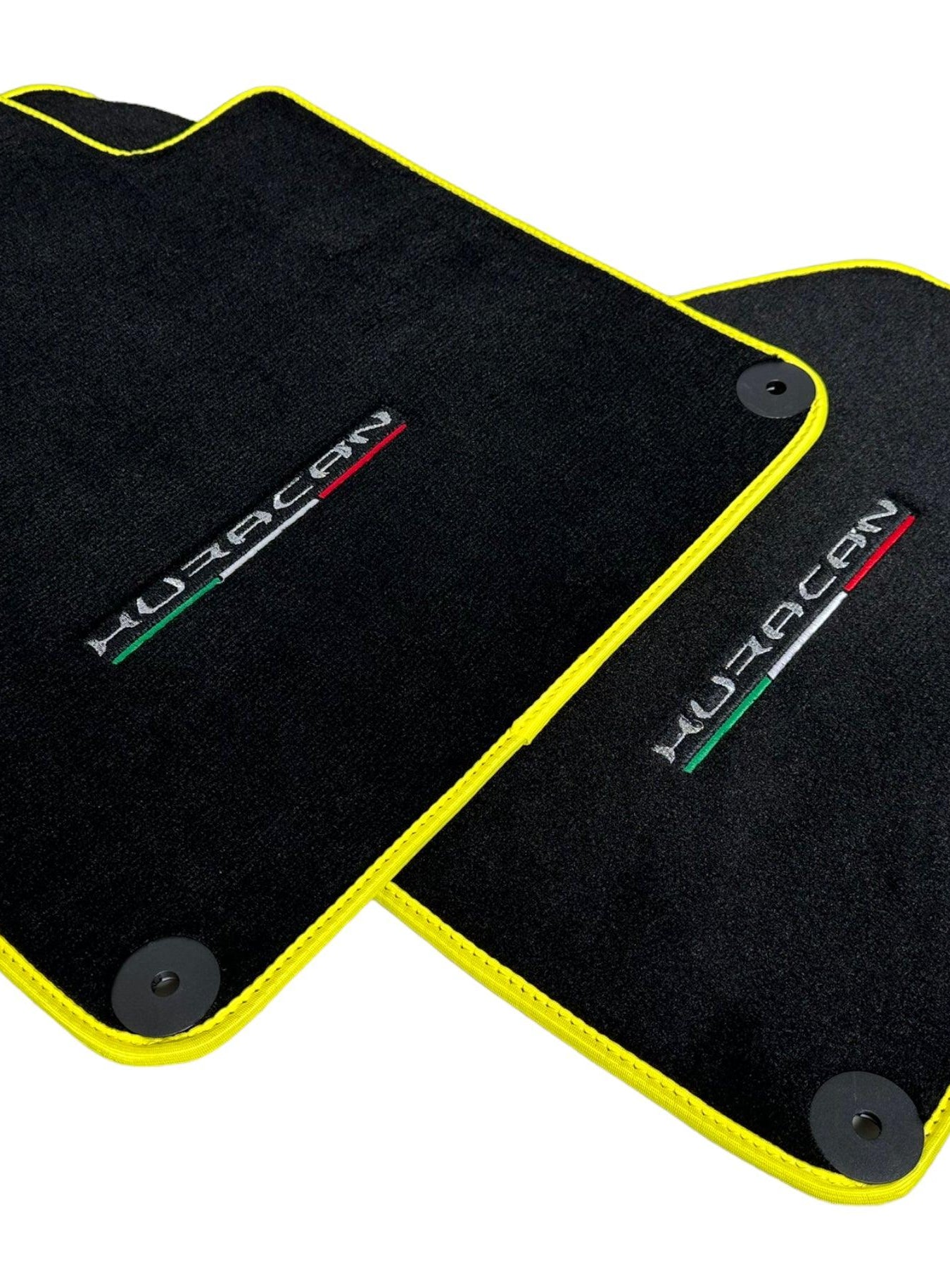 Floor Mats for Lamborghini Huracan With Italian Flag and Huracan Yellow Trim - AutoWin