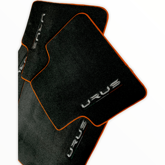 Floor Mats For Lamborghini Urus Black Tailored With Orange Rounds Carpets - AutoWin