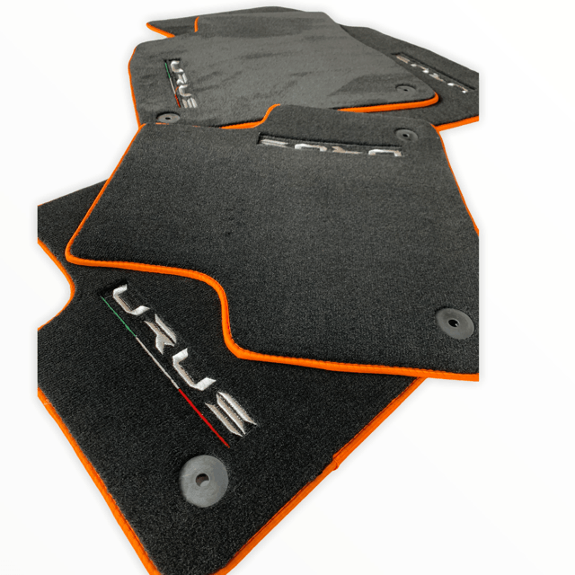 Floor Mats For Lamborghini Urus Black Tailored With Orange Rounds Carpets - AutoWin