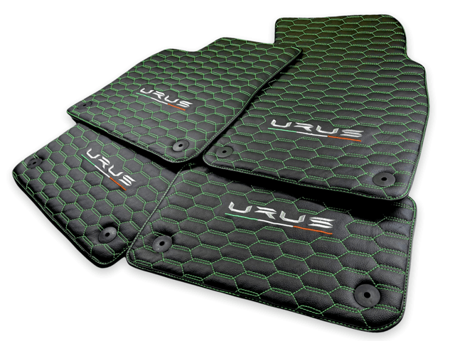 Floor Mats For Lamborghini Urus Leather Green Stitching - AutoWin