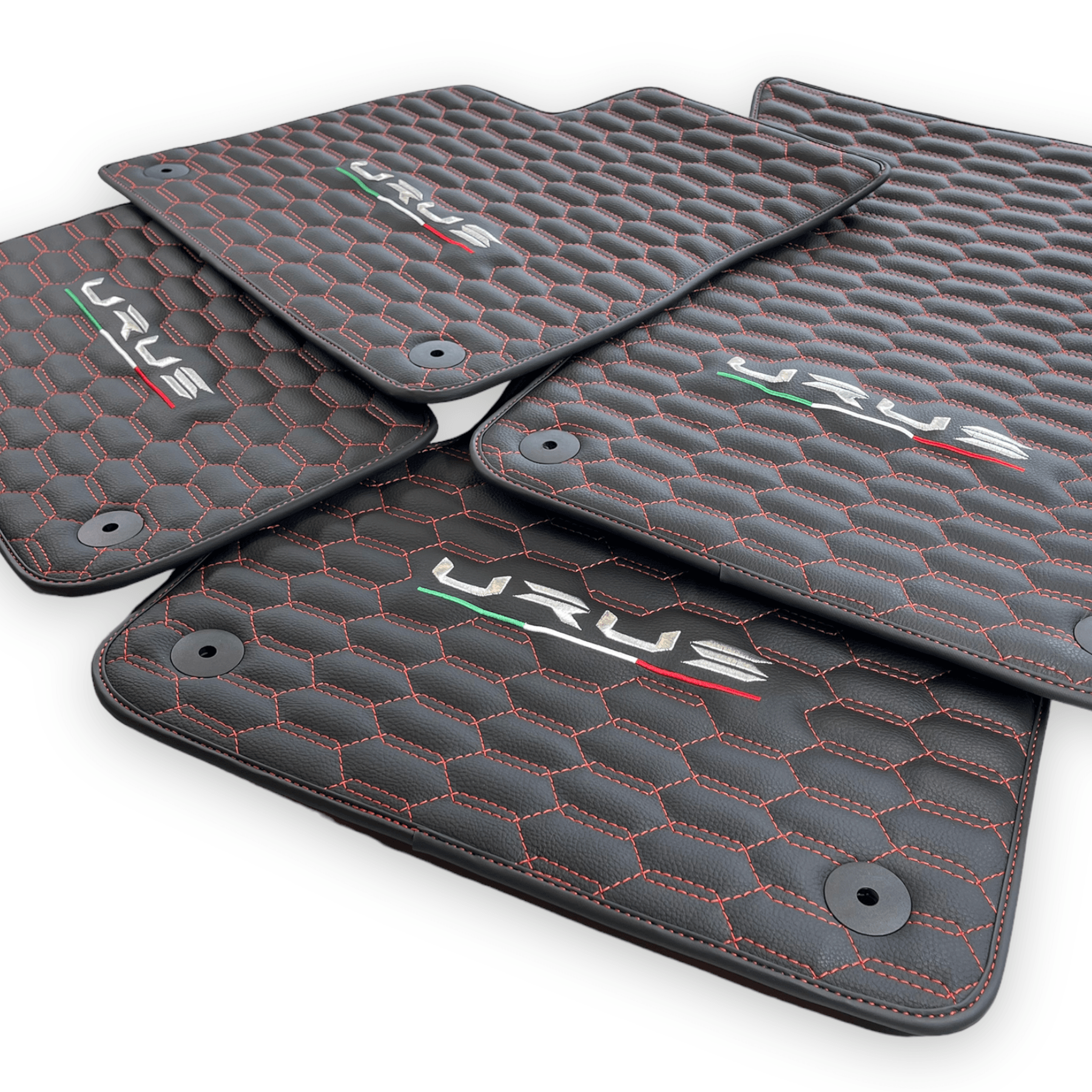 Floor Mats For Lamborghini Urus Leather Red Stitching - AutoWin