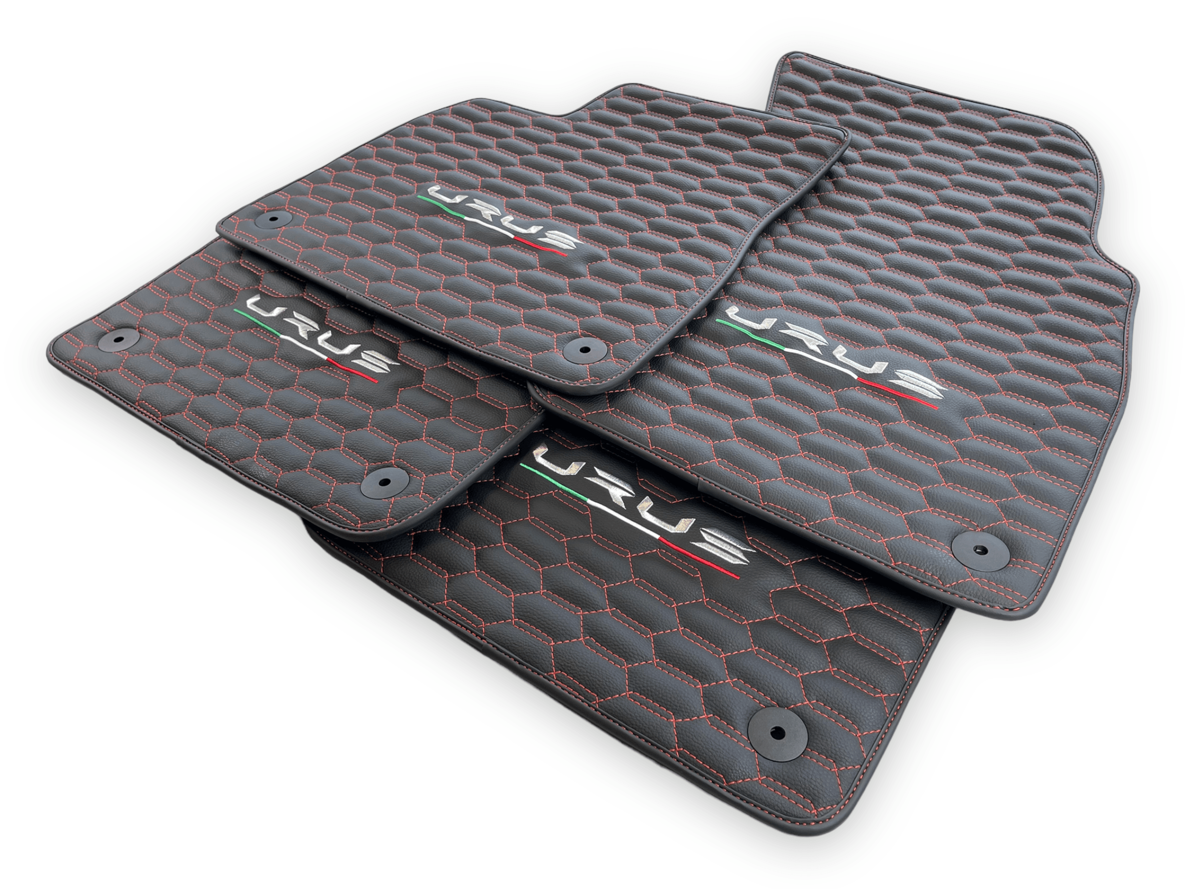 Floor Mats For Lamborghini Urus Leather Red Stitching - AutoWin