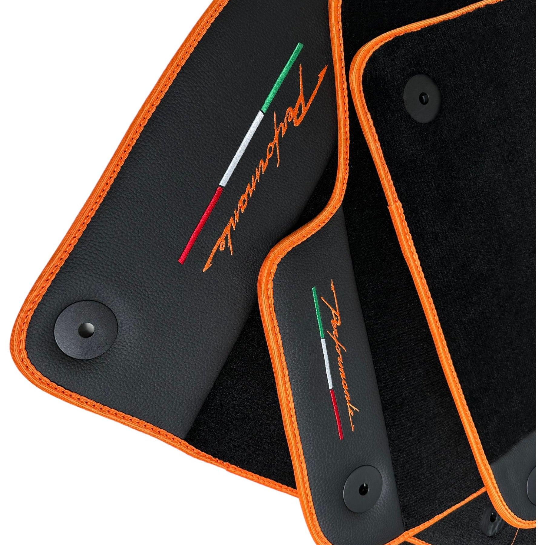 Floor Mats For Lamborghini Urus Performante Leather And Orange Trim - AutoWin