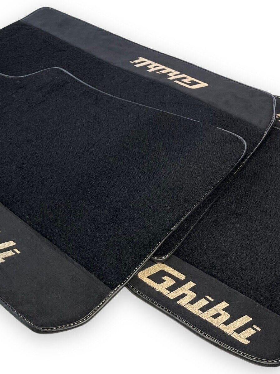 Floor Mats For Maserati Ghibli 2013-2022 Black With Alcantara Leather - AutoWin