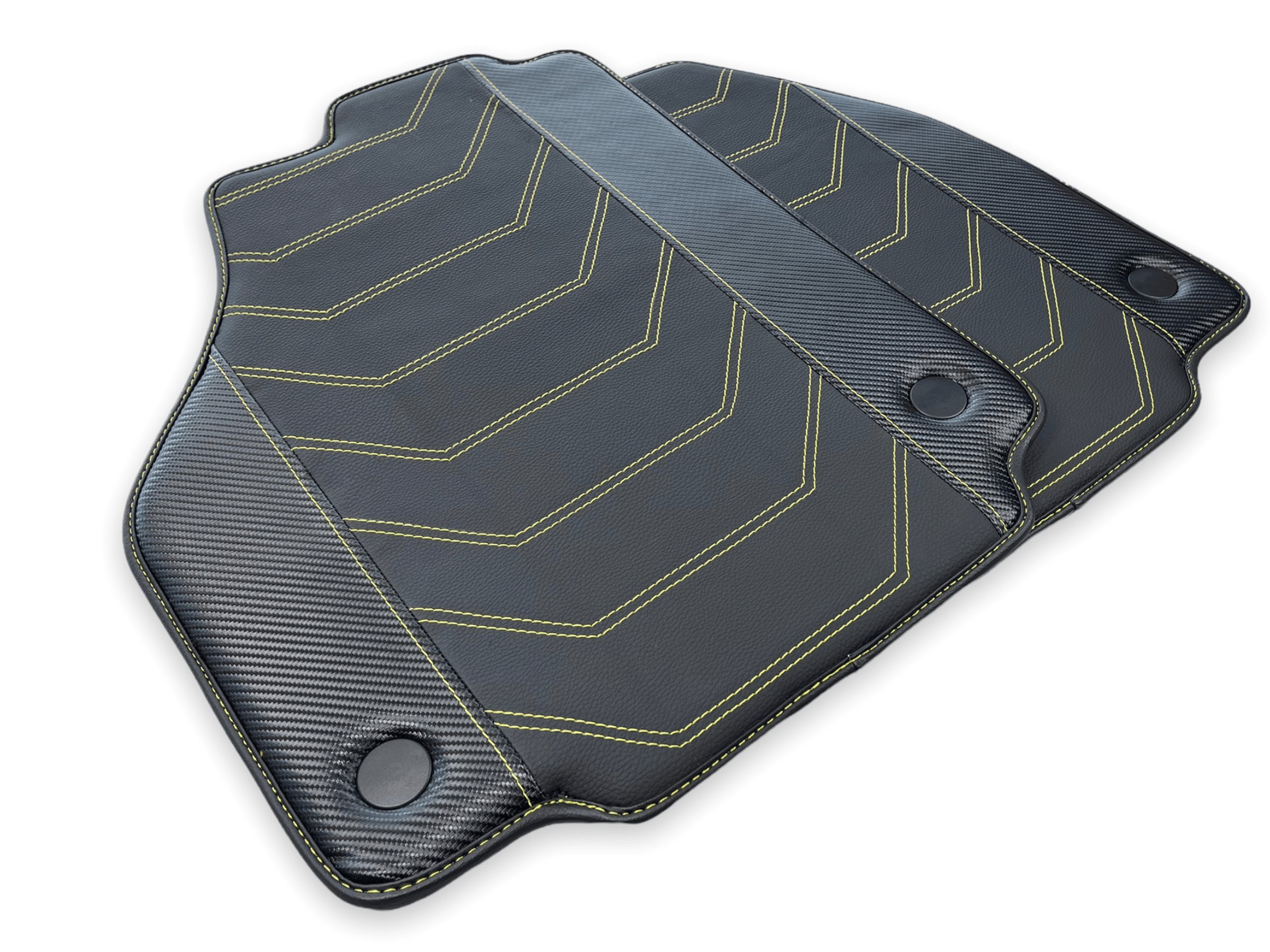 Leather Floor Mats For Ferrari 458 Spider 2012-2015 Black With Yellow Sewing - AutoWin