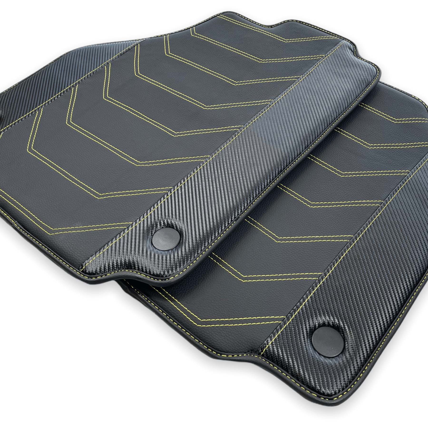 Leather Floor Mats For Ferrari 458 Spider 2012-2015 Black With Yellow Sewing - AutoWin