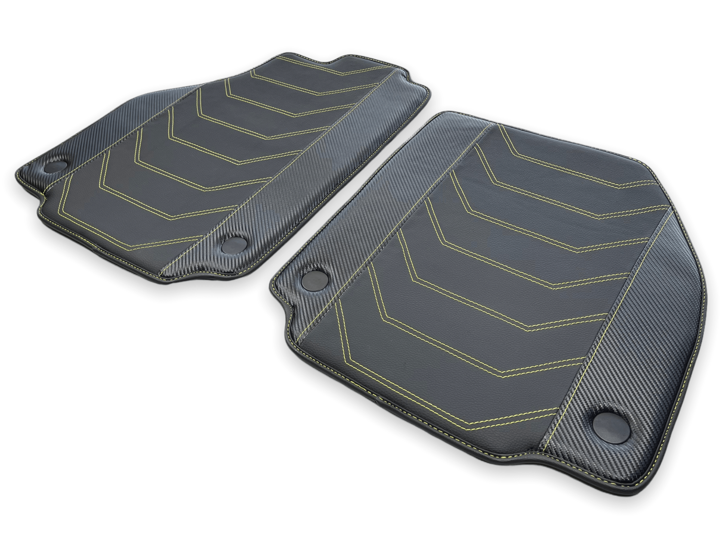 Leather Floor Mats For Ferrari 488 GTB 2015-2022 Yellow Sewing - AutoWin