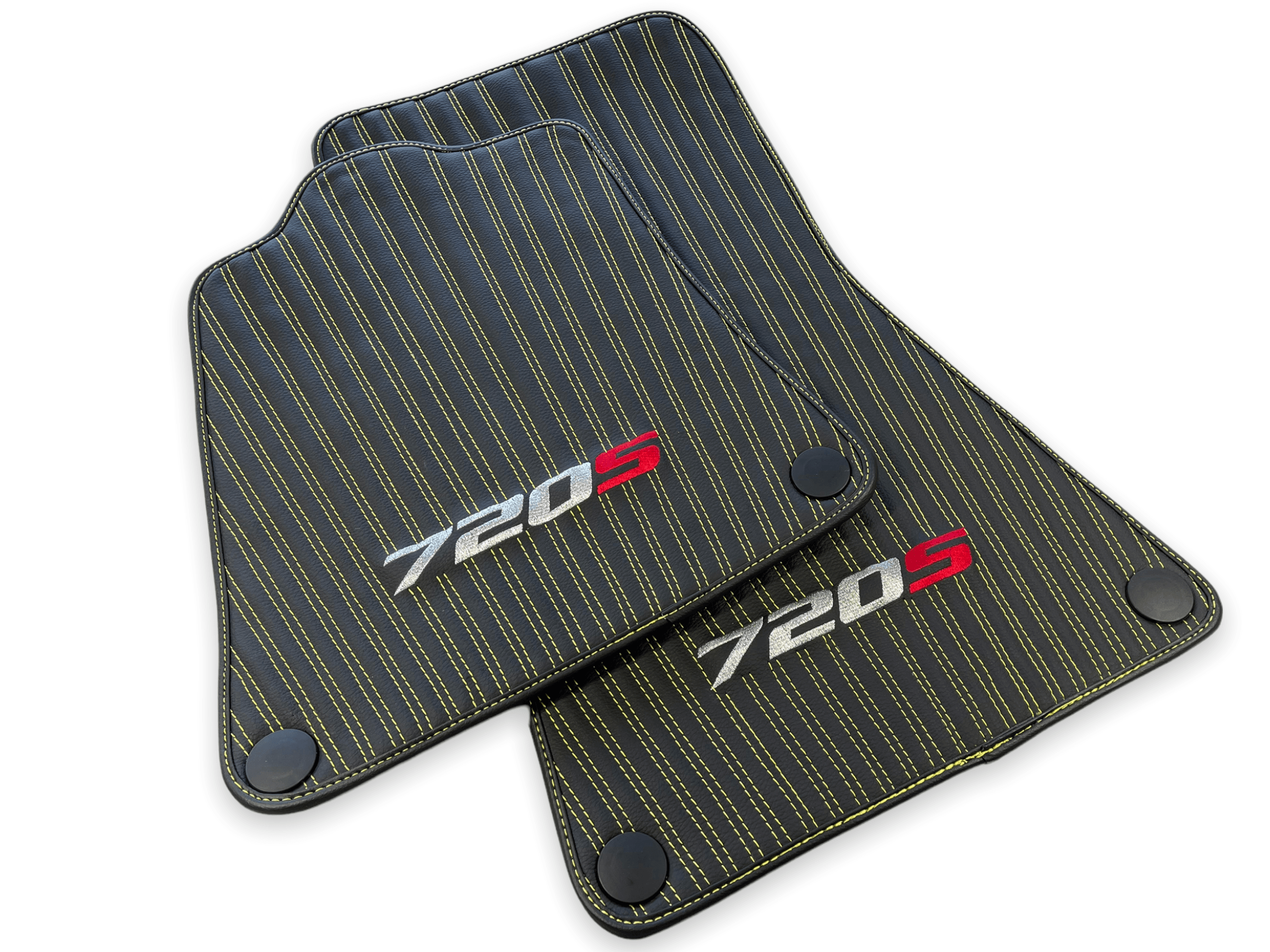 Leather Floor Mats For McLaren 720S Black Tailored Yellow Sewing - AutoWin