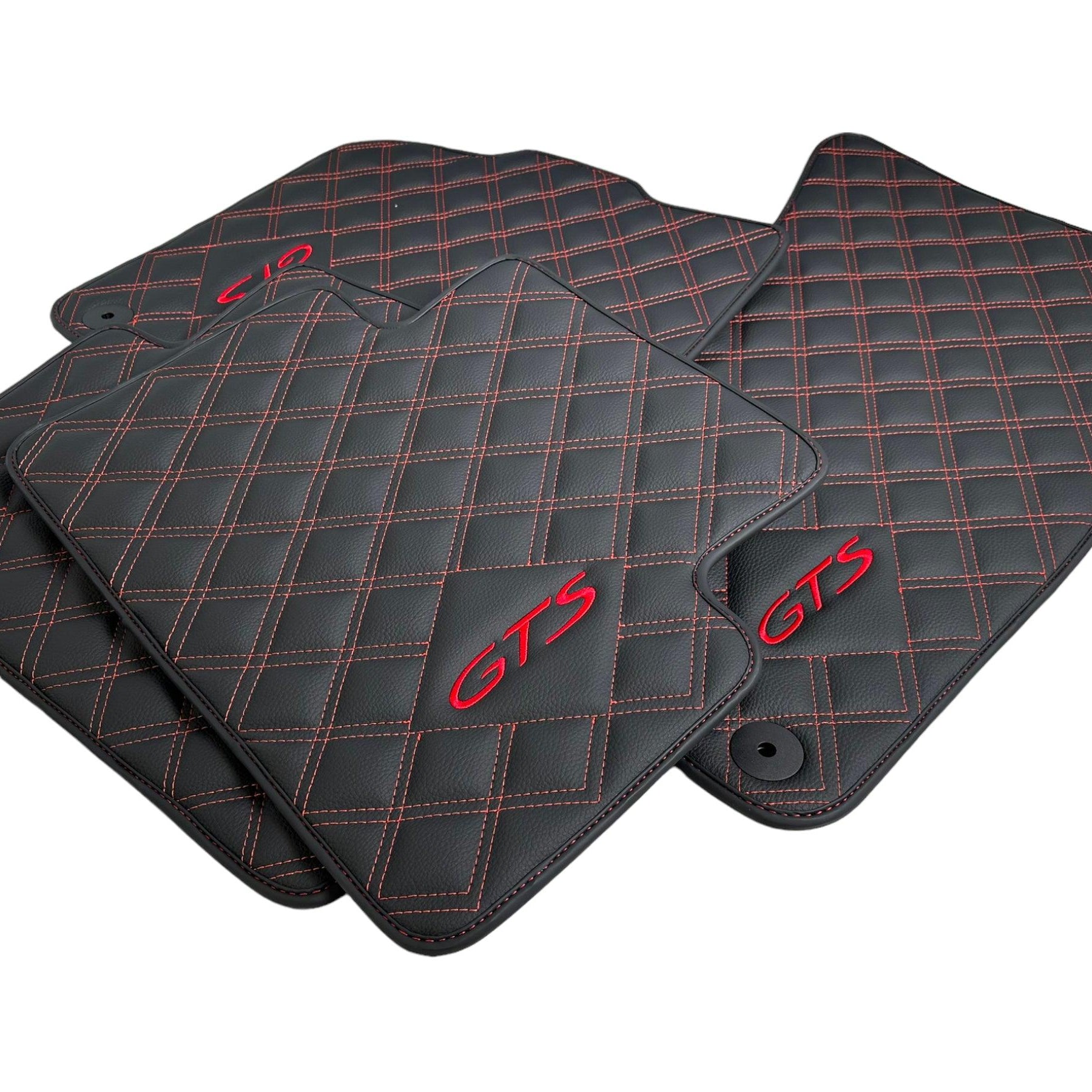 Leather Floor Mats for Porsche Cayenne GTS 2018-2023 Red Sewing - AutoWin