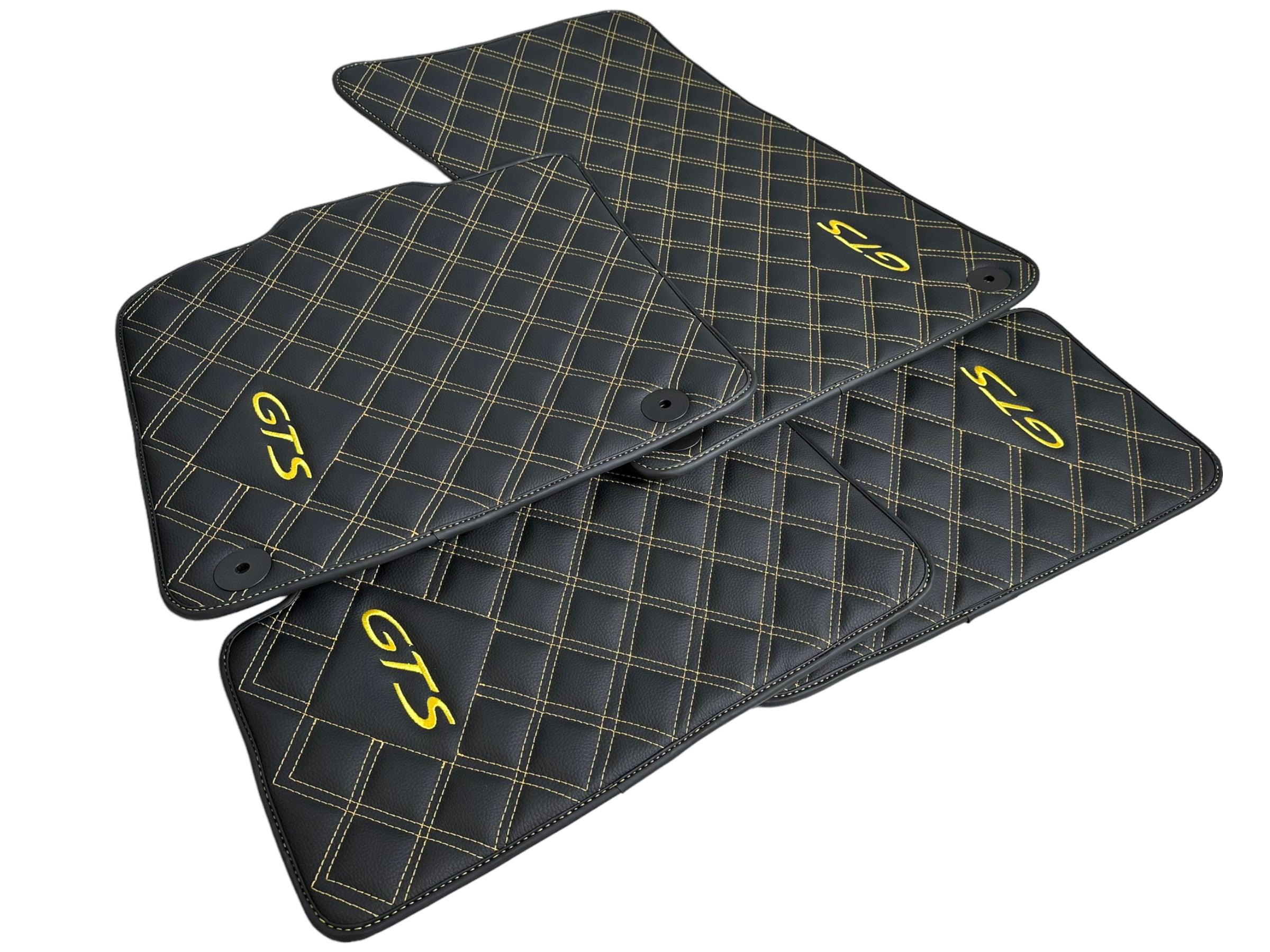 Leather Floor Mats for Porsche Cayenne GTS 2018-2023 Yellow Sewing - AutoWin
