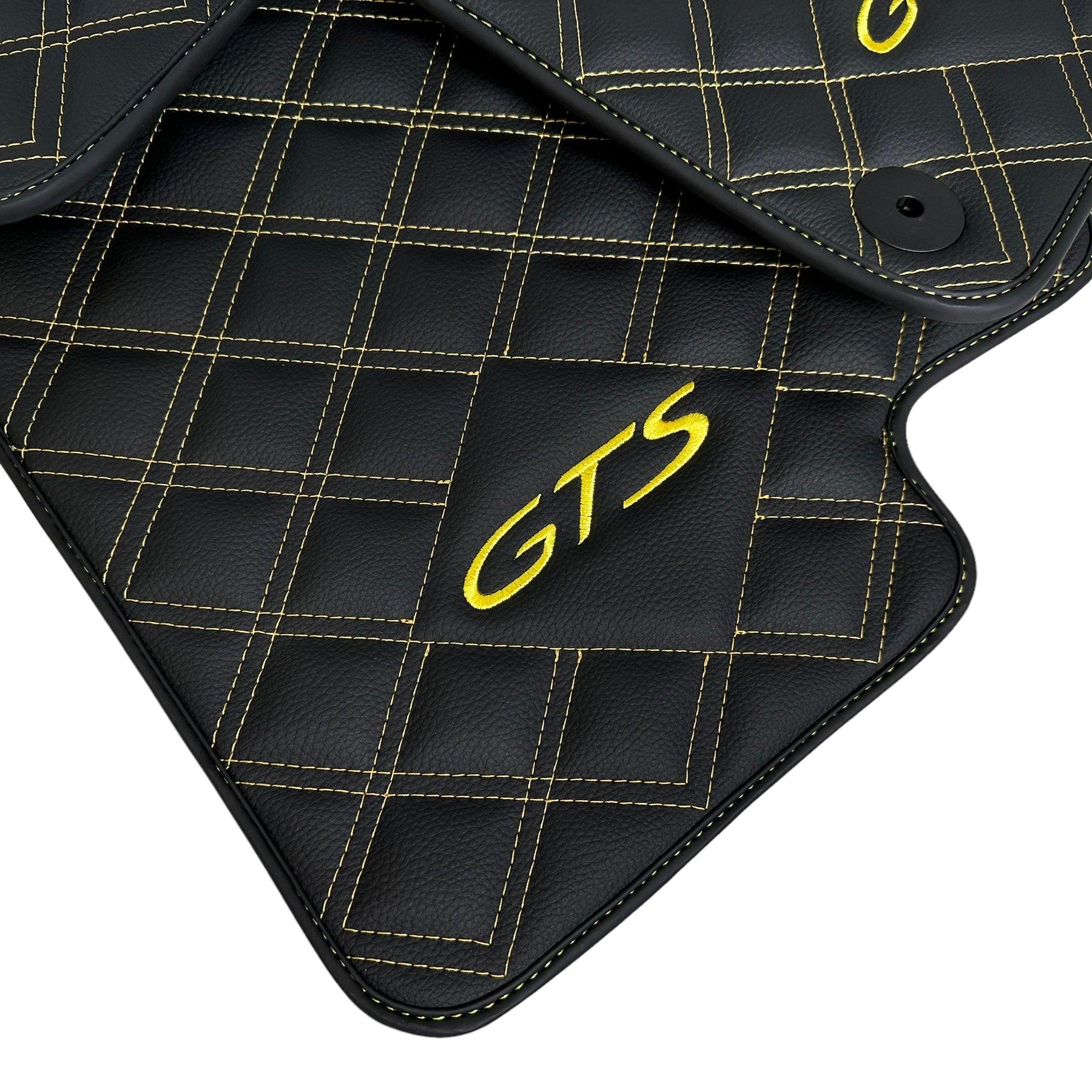 Leather Floor Mats for Porsche Cayenne GTS 2018-2023 Yellow Sewing - AutoWin