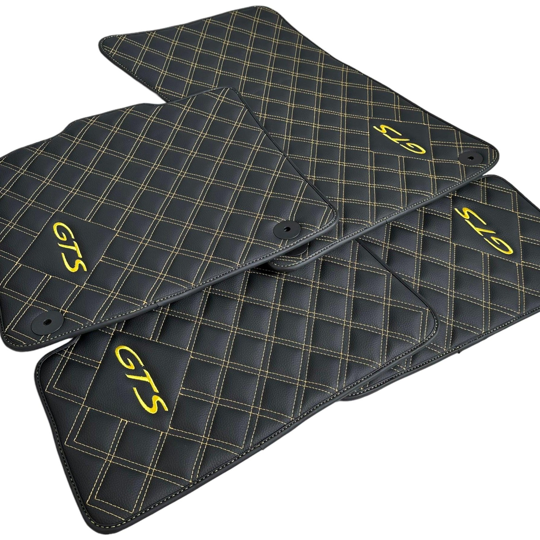 Leather Floor Mats for Porsche Panamera 2017-2023 971 Yellow Sewing - AutoWin