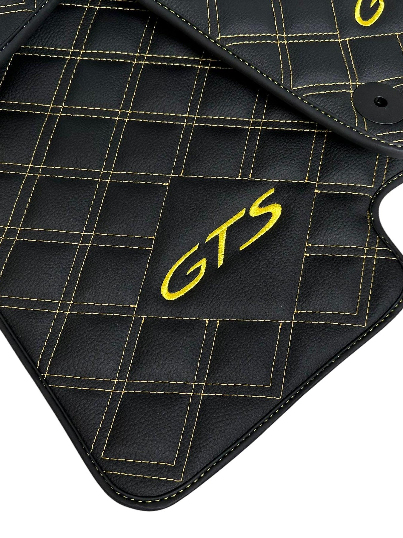 Leather Floor Mats for Porsche Panamera 2017-2023 971 Yellow Sewing - AutoWin