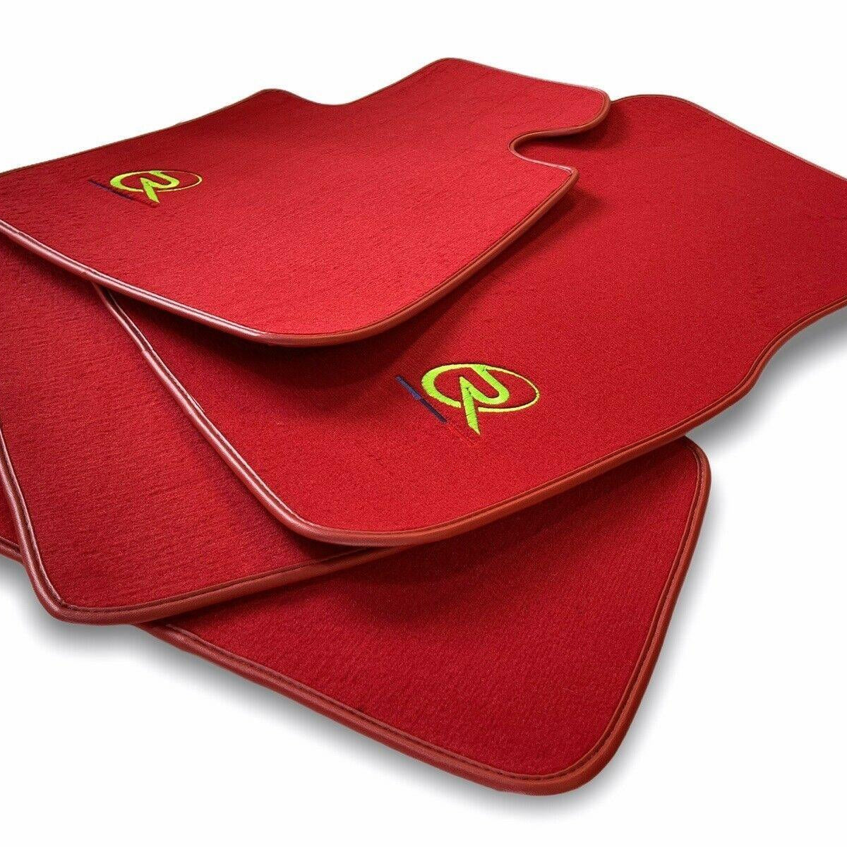Red Floor Mats BMW For M3 E30 ROVBUT Brand Tailored Set Perfect Fit Green SNIP Collection - AutoWin