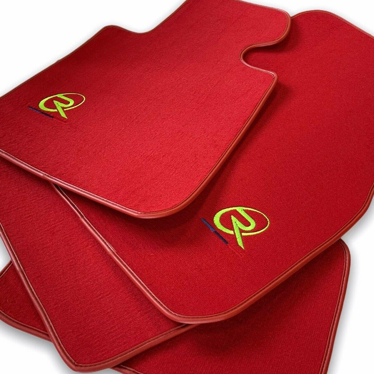 Red Floor Mats For BMW 3 Series F30 ROVBUT Brand Tailored Set Perfect Fit Green SNIP Collection - AutoWin