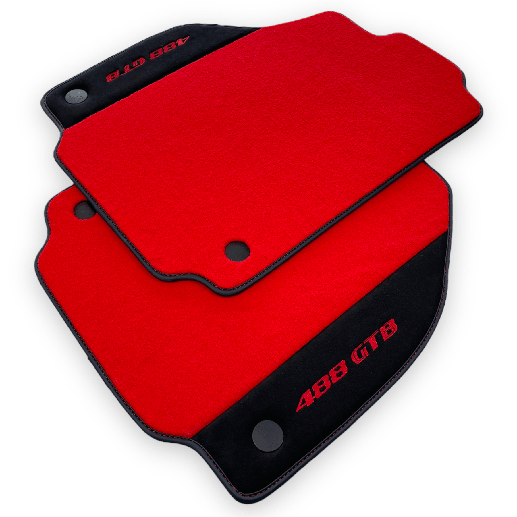 Red Floor Mats For Ferrari 488 GTB 2015-2022 Carpets With Alcantara Leather - AutoWin