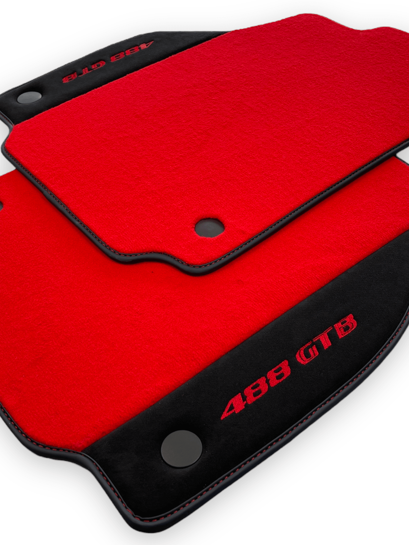 Red Floor Mats For Ferrari 488 GTB 2015-2022 Carpets With Alcantara Leather - AutoWin