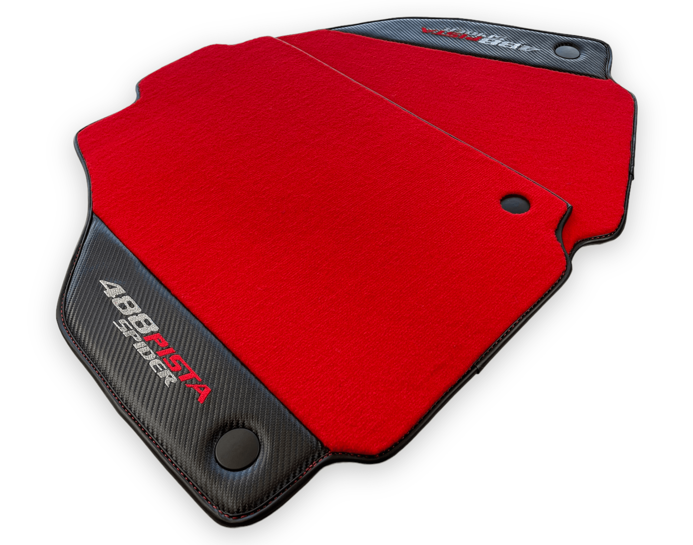 Red Floor Mats For Ferrari 488 Pista Spider 2019-2021 With Carbon Fiber Leather - AutoWin