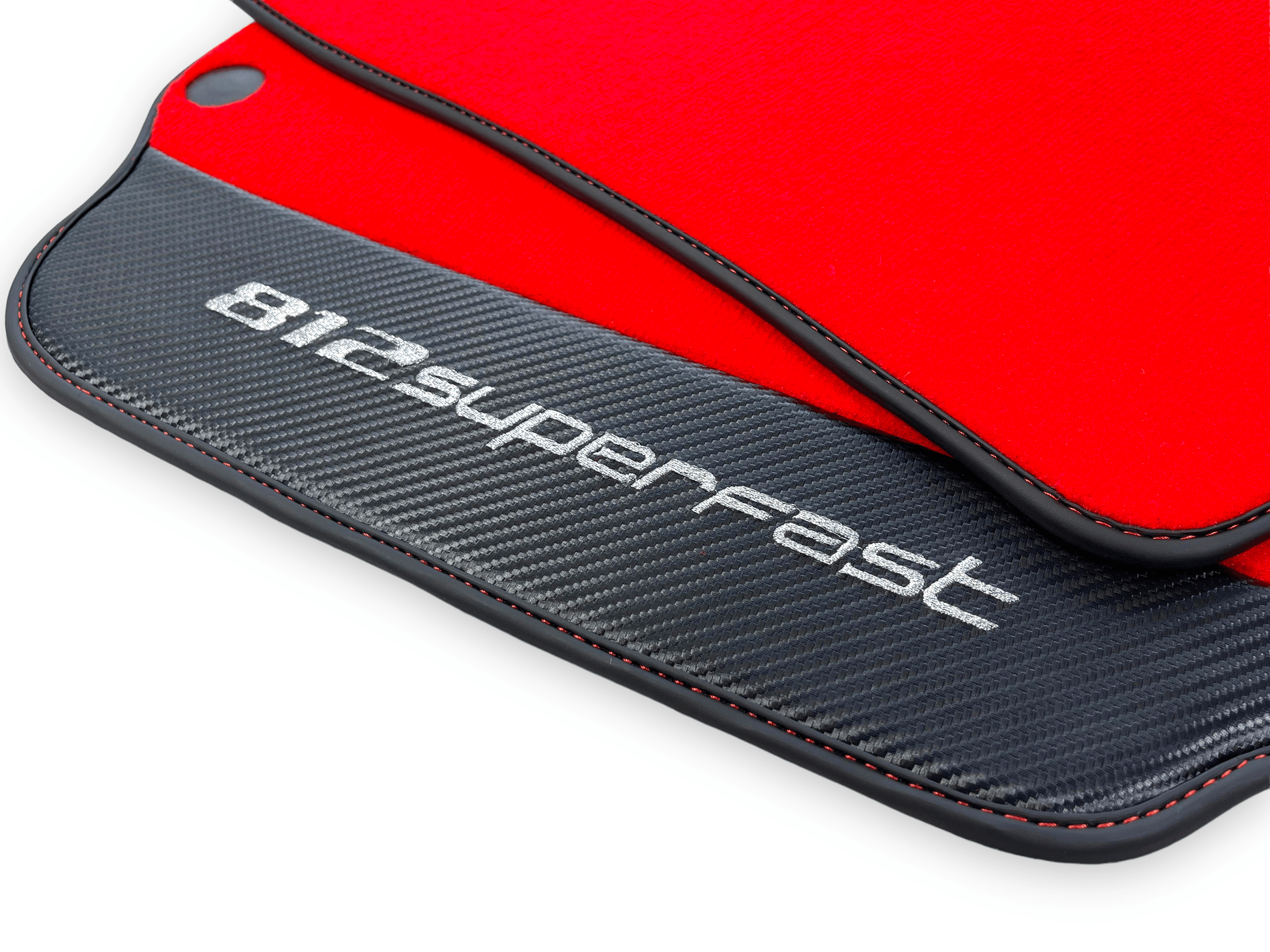 Red Floor Mats For Ferrari 812 Superfast With Carbon Fiber Leather - AutoWin