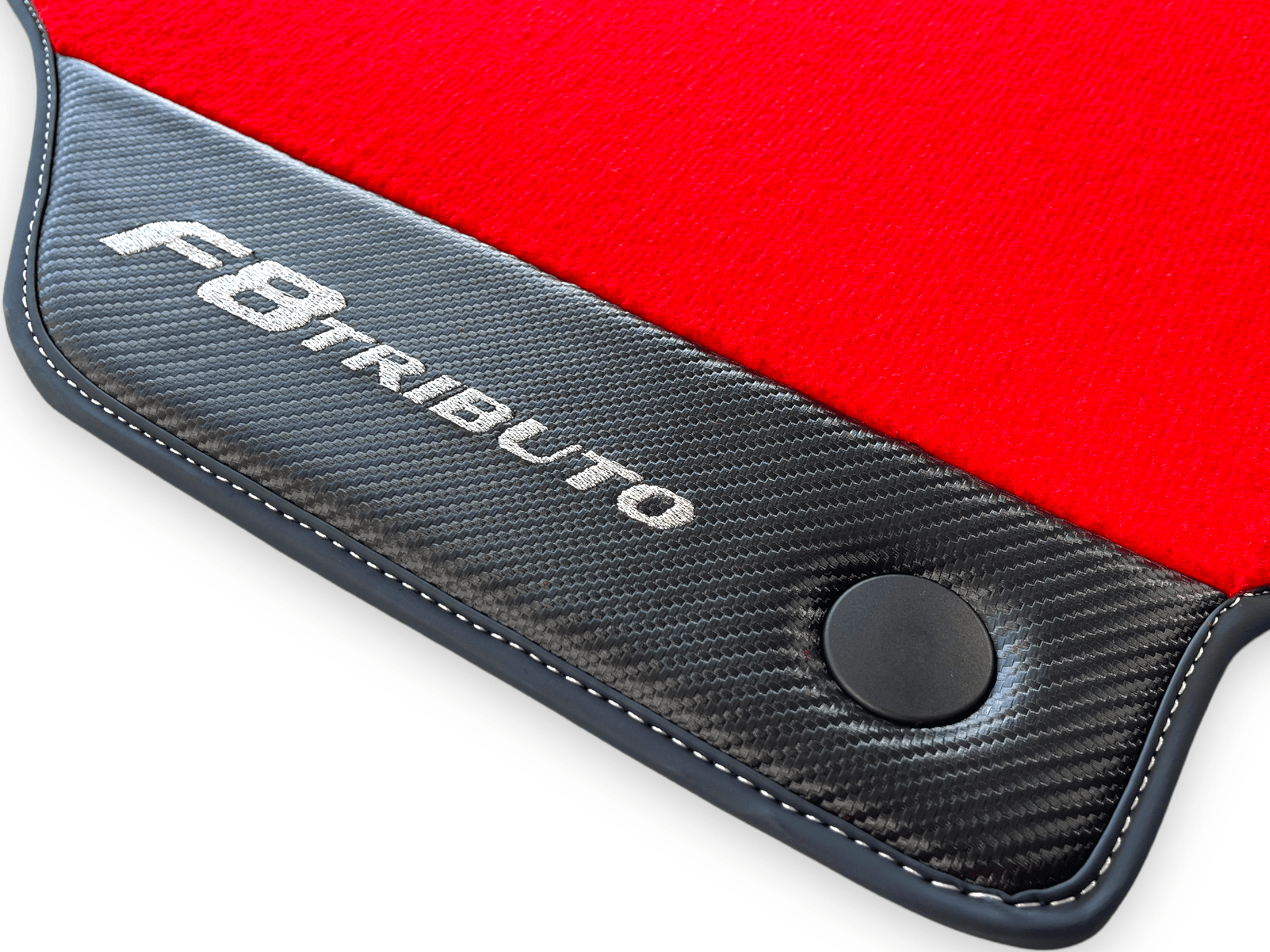 Red Floor Mats For Ferrari F8 Tributo 2019-2022 With Carbon Leather - AutoWin