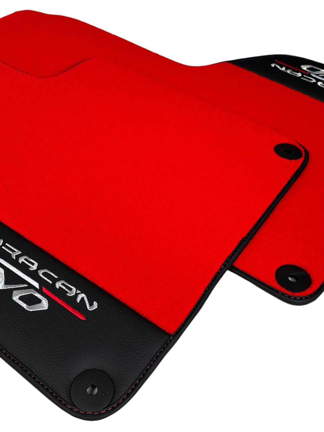 Red Floor Mats for Lamborghini Huracan EVO 2014-2023 With Black Leather Borders - AutoWin