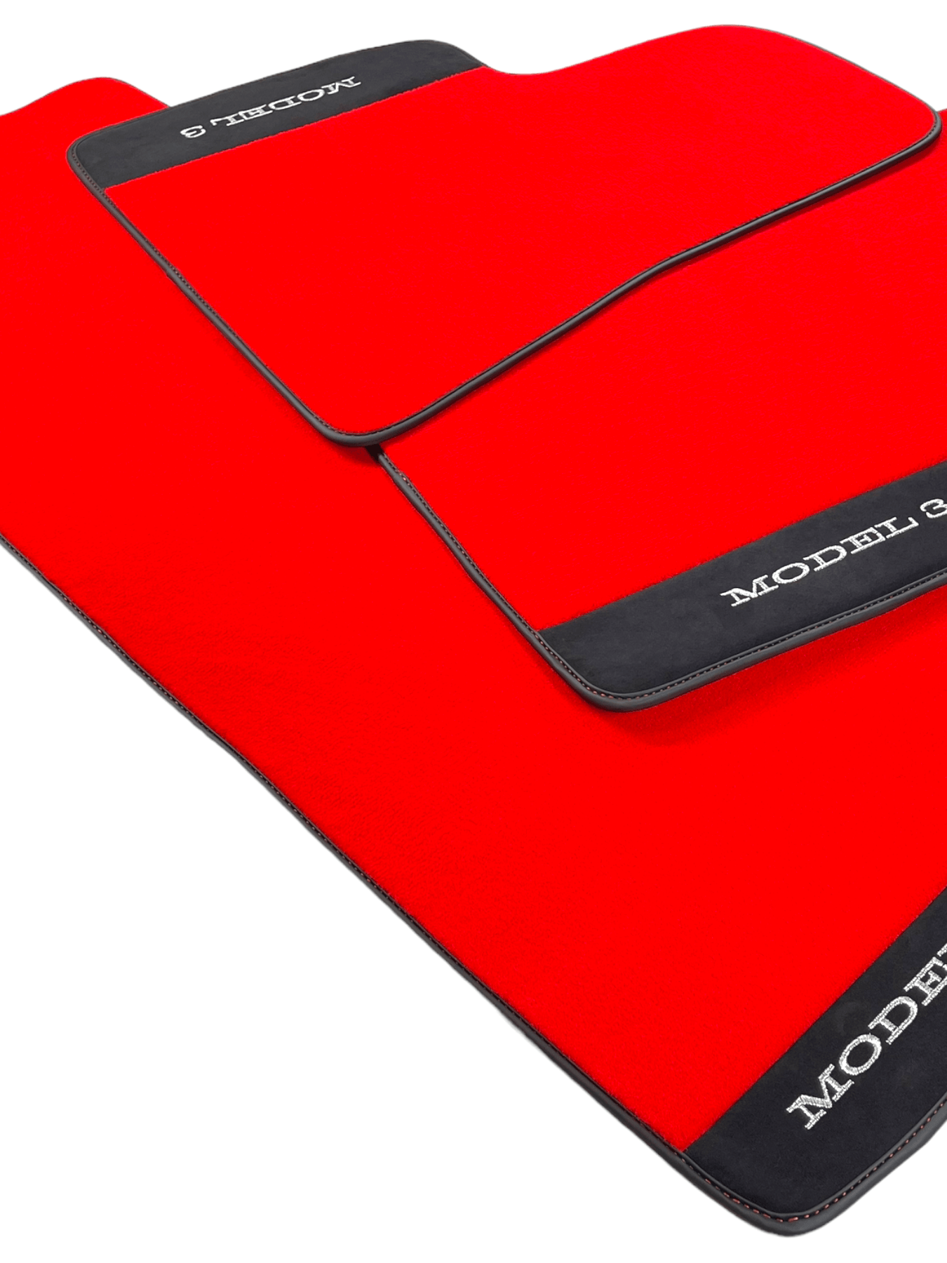 Red Floor Mats For Tesla Model 3 With Alcantara Leather - AutoWin