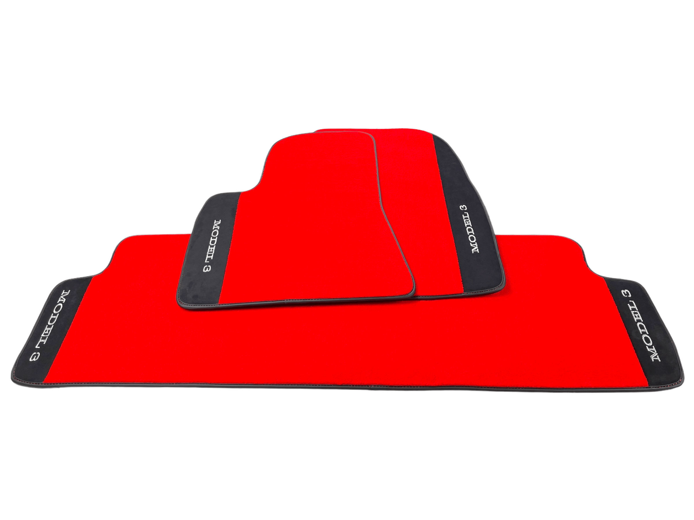 Red Floor Mats For Tesla Model 3 With Alcantara Leather - AutoWin