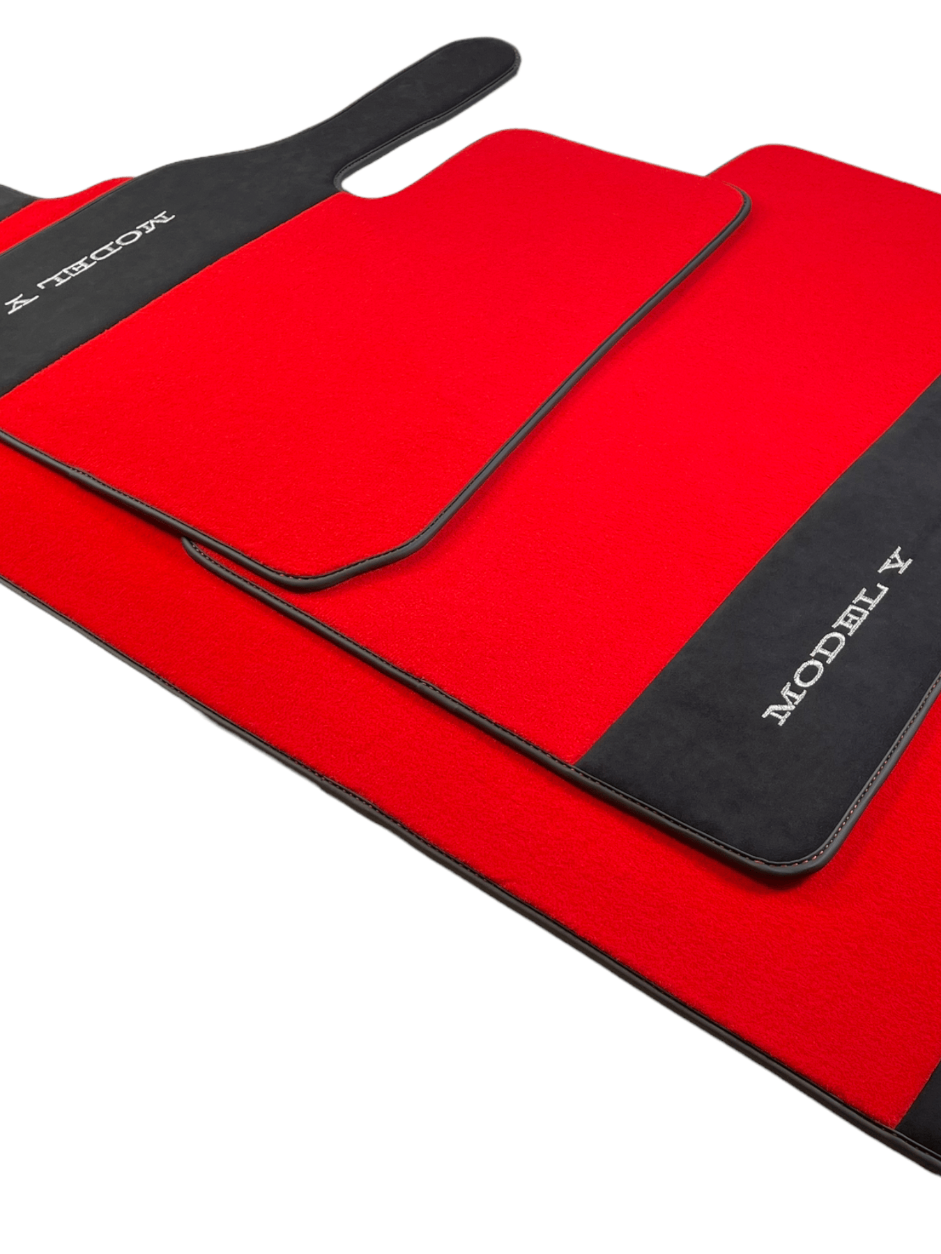 Red Floor Mats For Tesla Model Y With Alcantara Leather - AutoWin