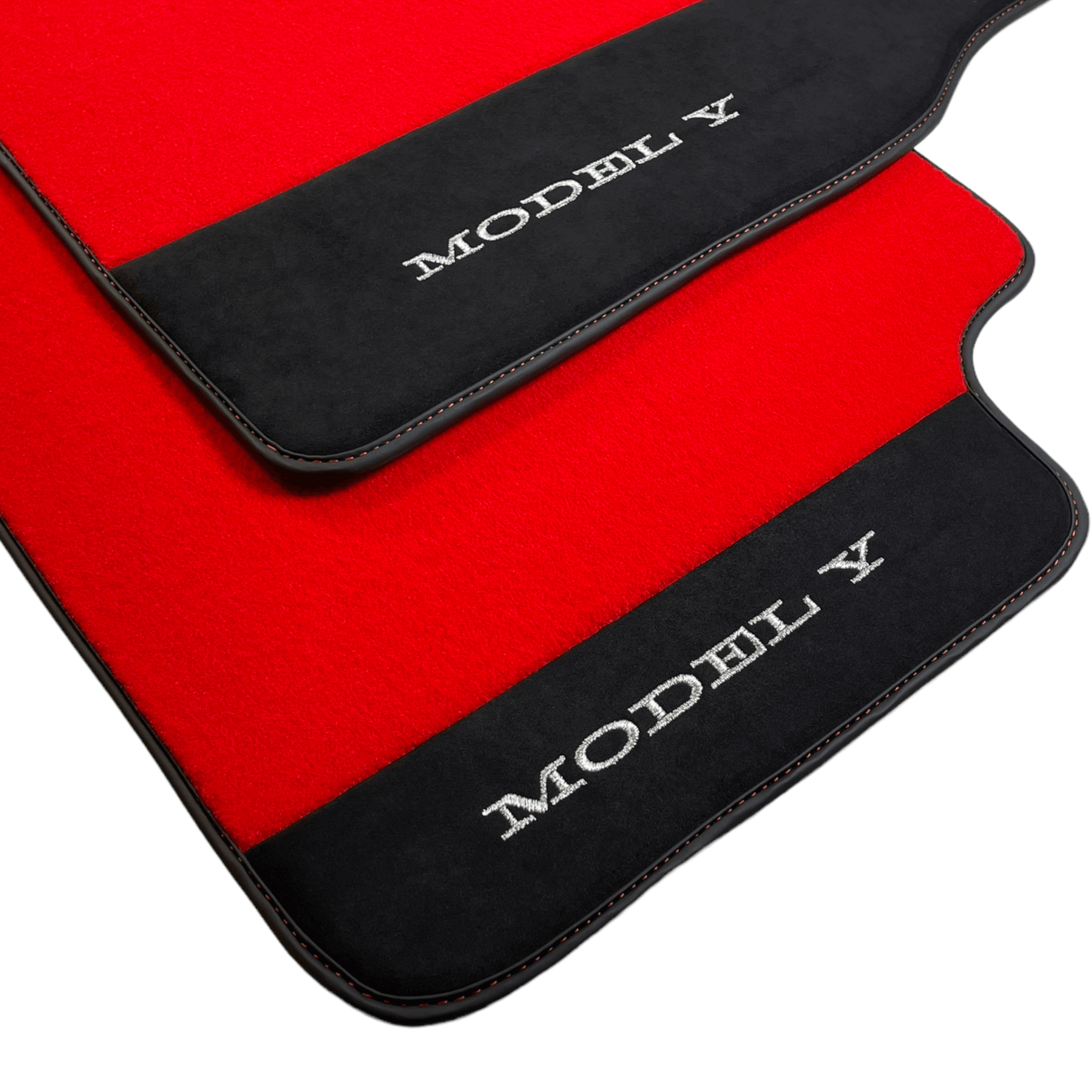 Red Floor Mats For Tesla Model Y With Alcantara Leather - AutoWin